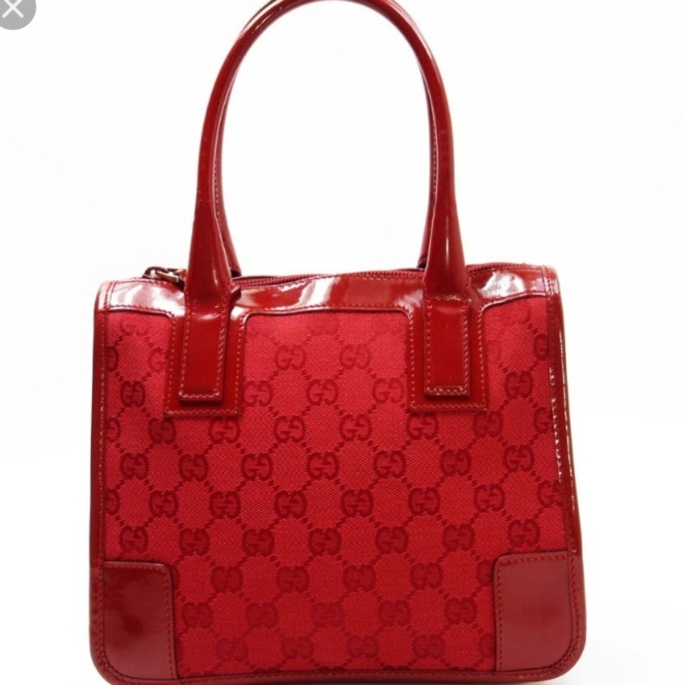 On hold❤GUCCI JACQUARD/ PATENT BAG - Picture 1 of 7